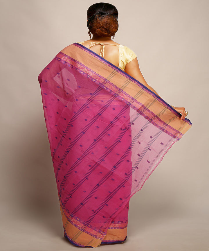 Pink beige handwoven tangail tant cotton bengal saree