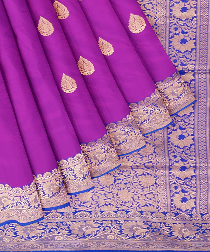 Purple and blue silk handloom banarasi saree