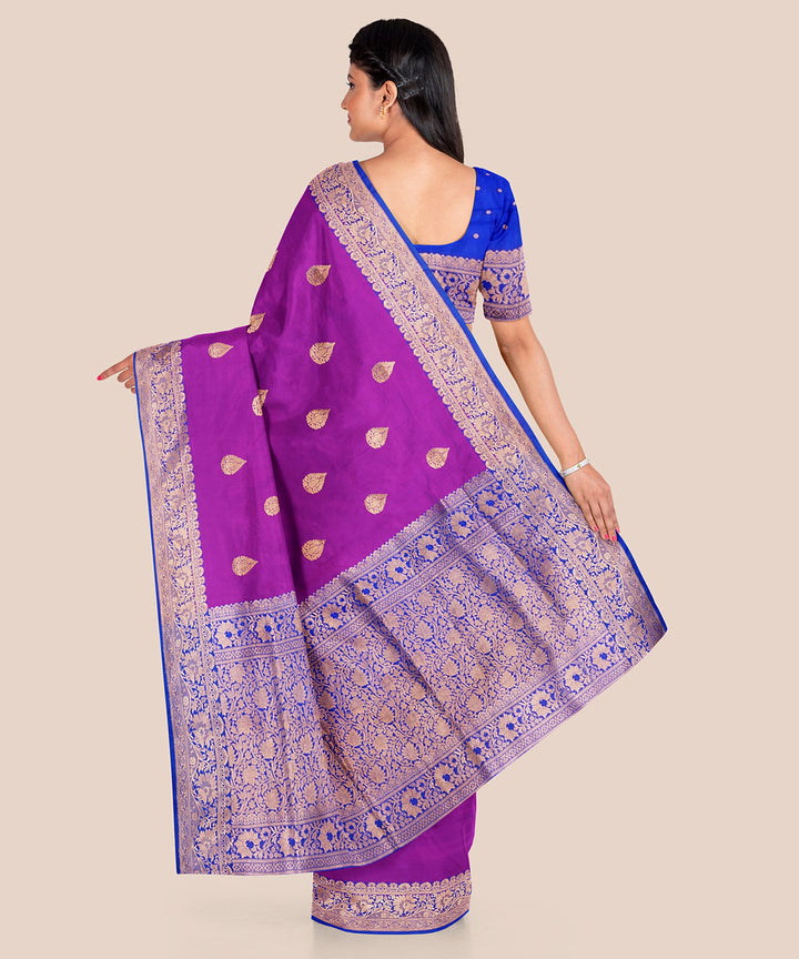 Purple and blue silk handloom banarasi saree