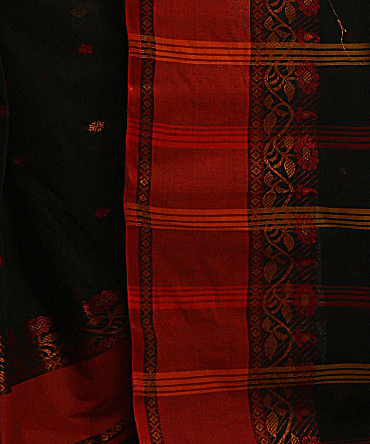 Black maroon handwoven tangail tant cotton bengal saree