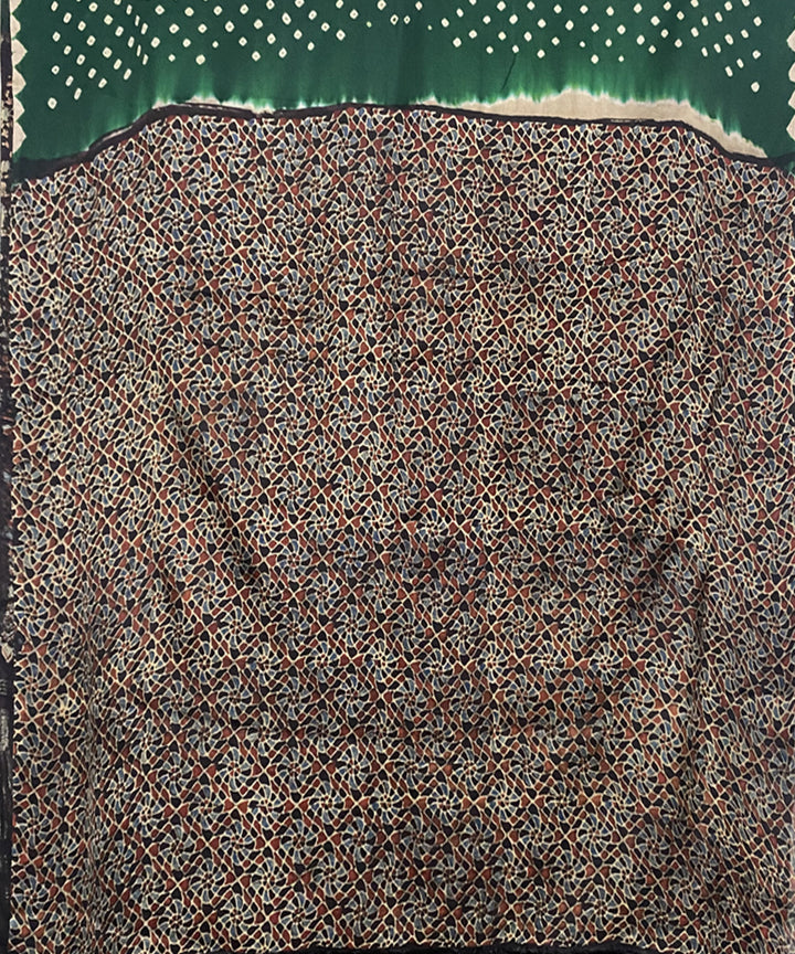 Dark green black hand printed bandhani modal silk saree