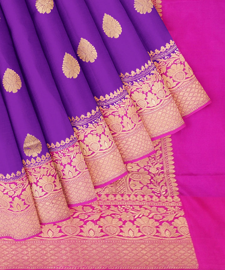 Purple and pink silk handloom banarasi saree