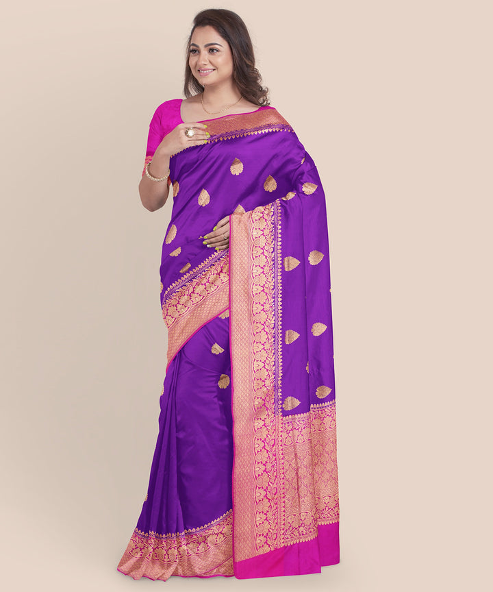Purple and pink silk handloom banarasi saree