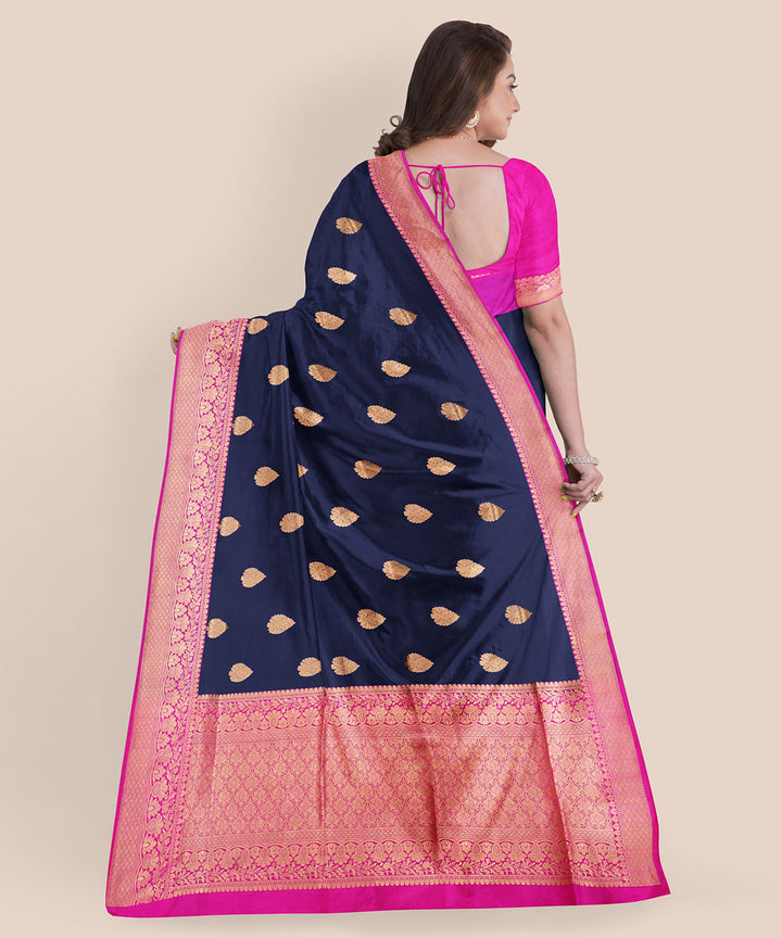 Navy blue and pink silk handloom banarasi saree
