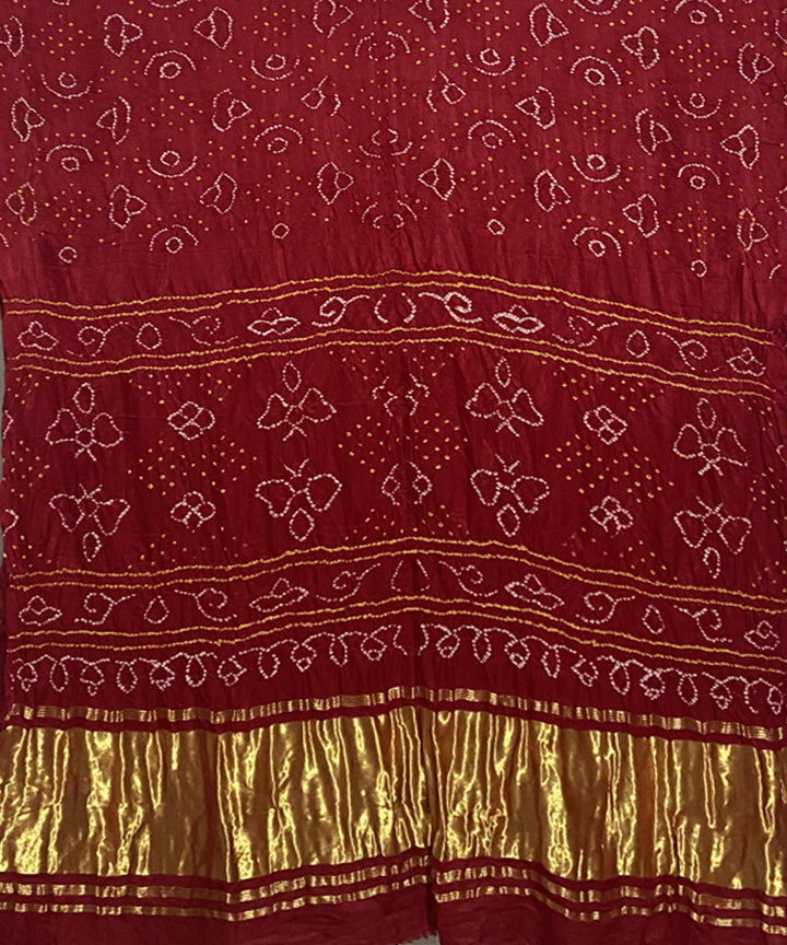 Red hand printed tie dye bandhani gajji silk saree
