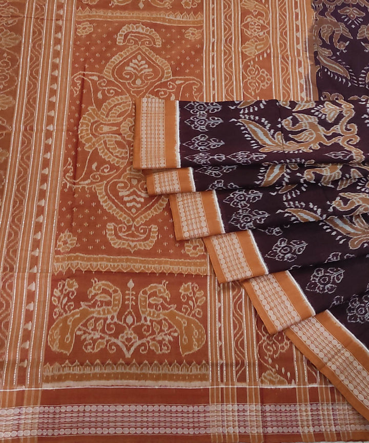 Mahogany red brown handwoven cotton sambalpuri saree