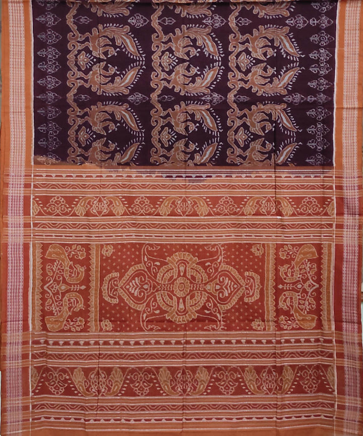 Mahogany red brown handwoven cotton sambalpuri saree