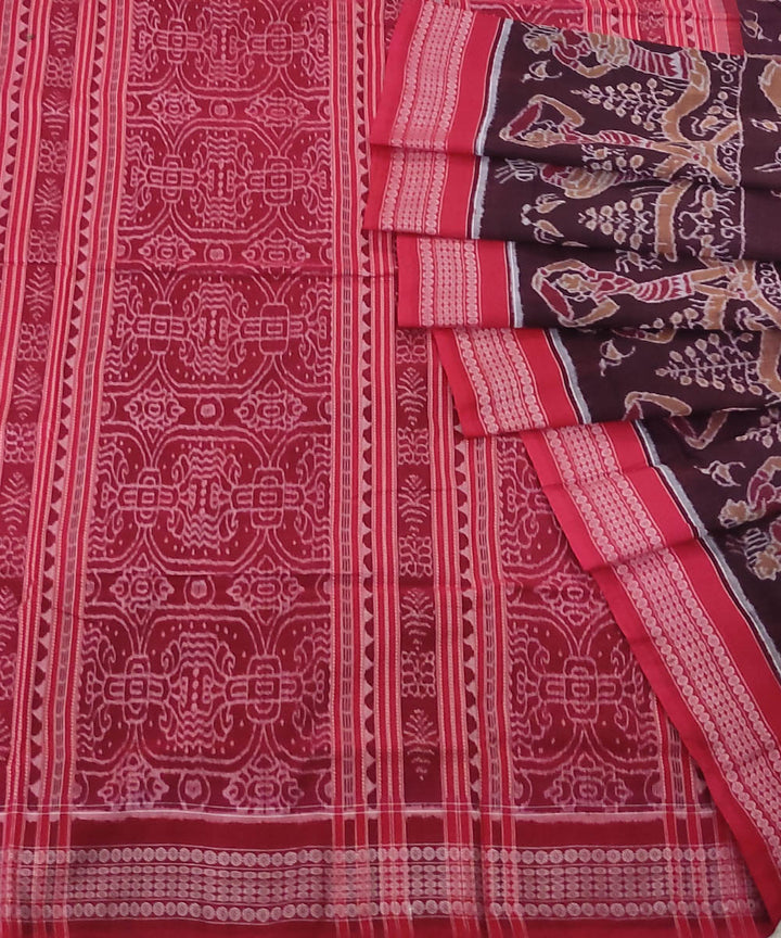 Mahogany red handwoven cotton sambalpuri saree
