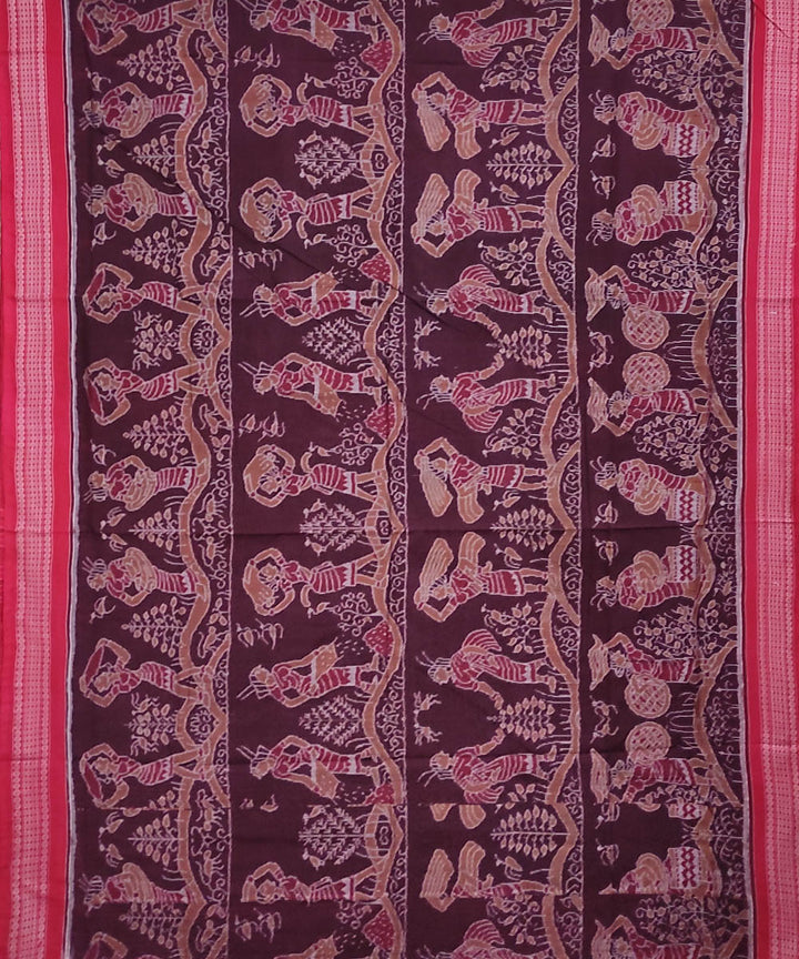 Mahogany red handwoven cotton sambalpuri saree