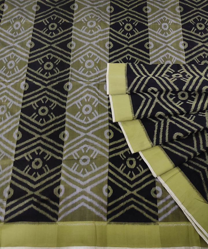 Black olive green handwoven cotton sambalpuri saree