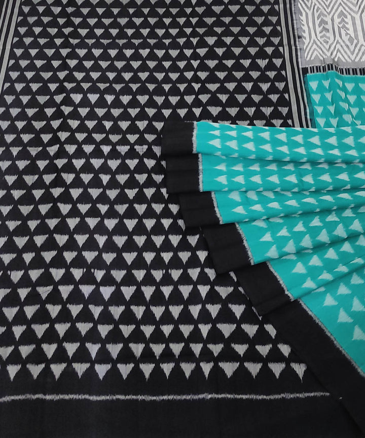 Turquoise blue black handwoven cotton sambalpuri saree