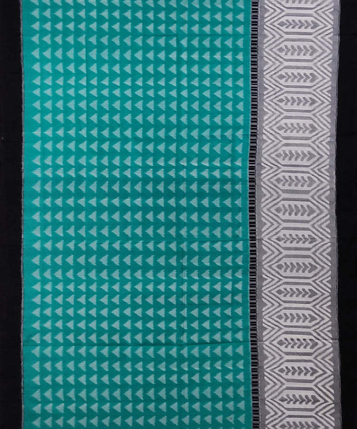 Turquoise blue black handwoven cotton sambalpuri saree