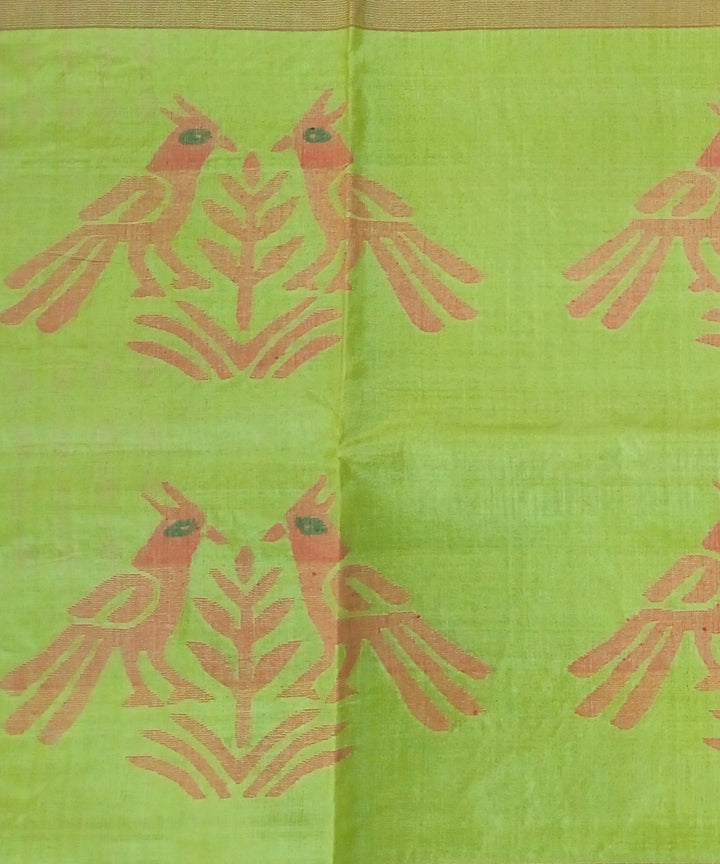 Light green handwoven tussar silk bengal jamdani saree