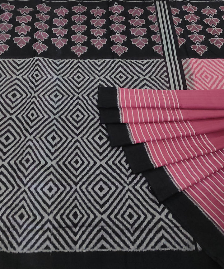 Mauve black handwoven cotton sambalpuri saree