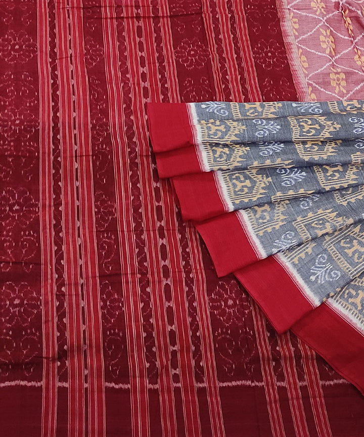 Multicolor red handwoven cotton sambalpuri saree