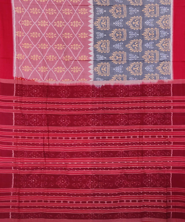 Multicolor red handwoven cotton sambalpuri saree