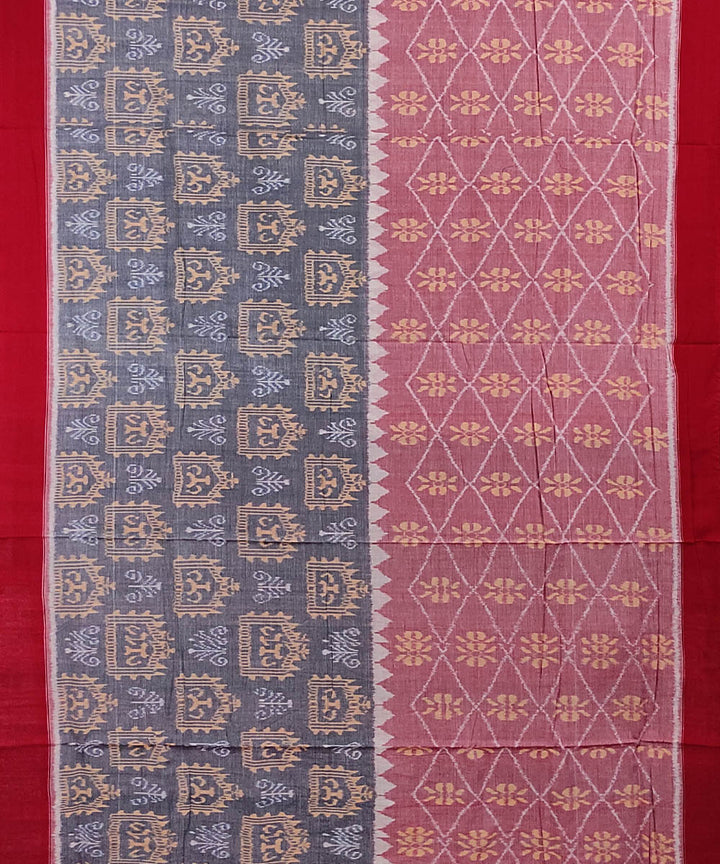 Multicolor red handwoven cotton sambalpuri saree