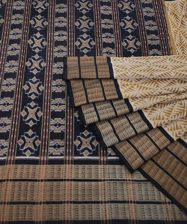 Beige black handwoven cotton sambalpuri saree