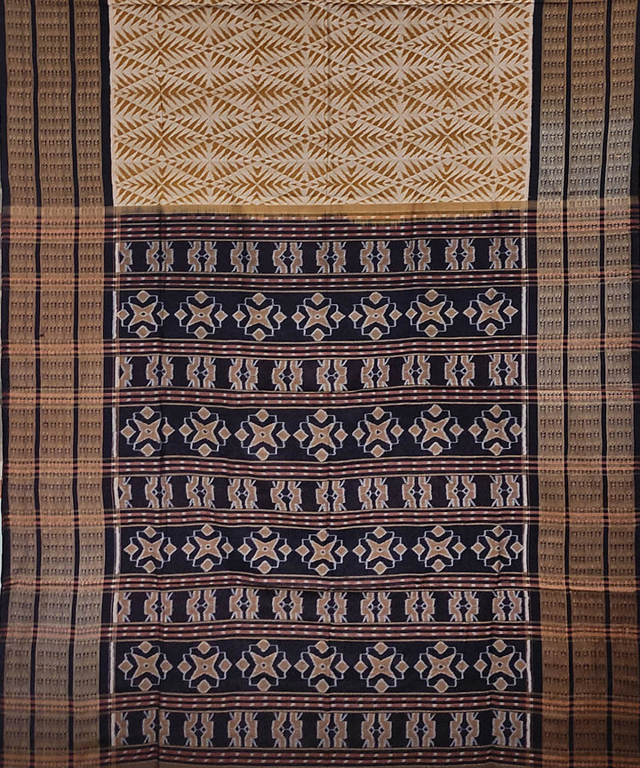 Beige black handwoven cotton sambalpuri saree