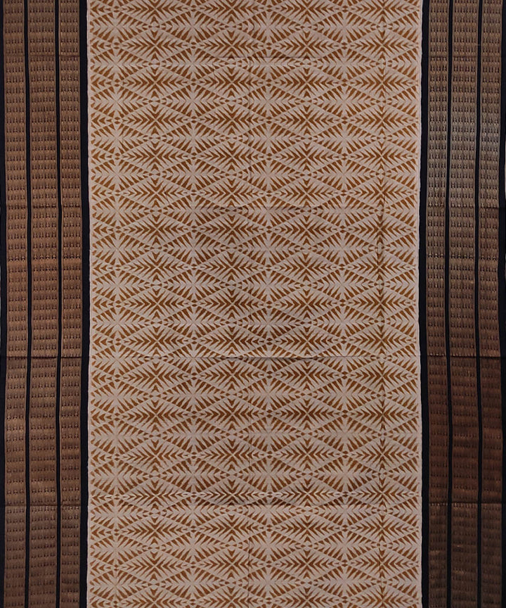 Beige black handwoven cotton sambalpuri saree