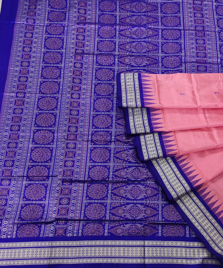 Pink blue handwoven silk bomkai saree