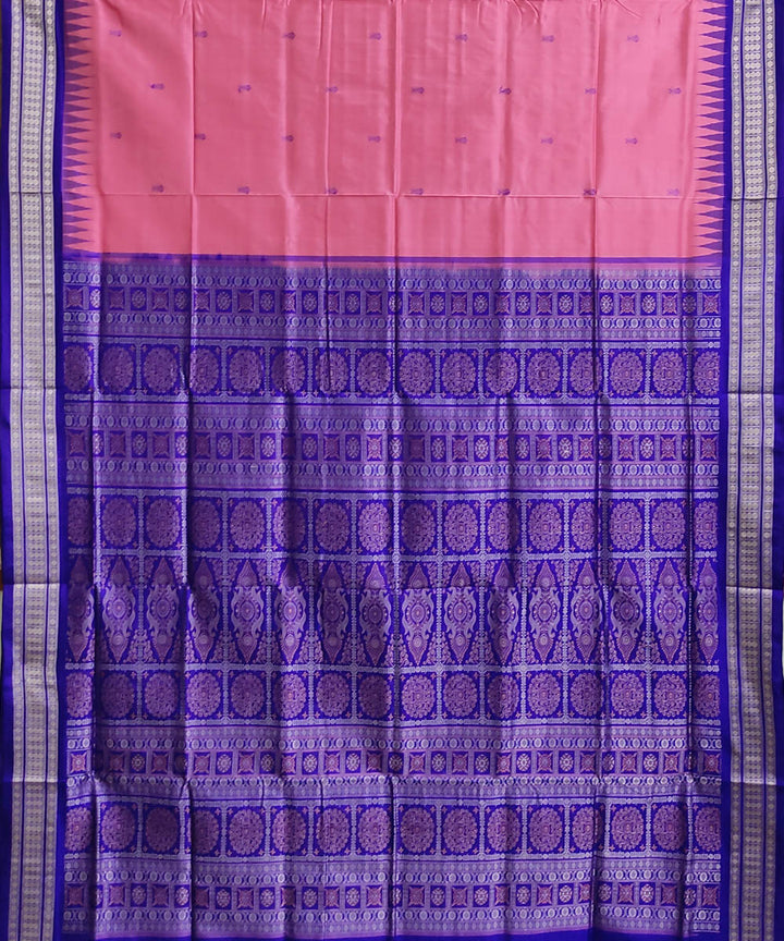 Pink blue handwoven silk bomkai saree