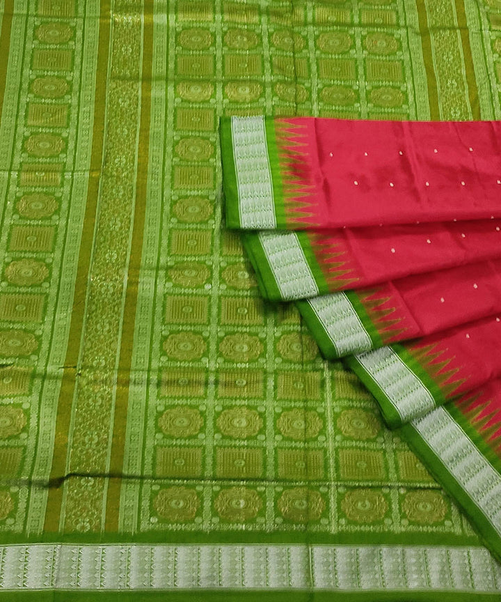 Red light green handwoven silk bomkai saree