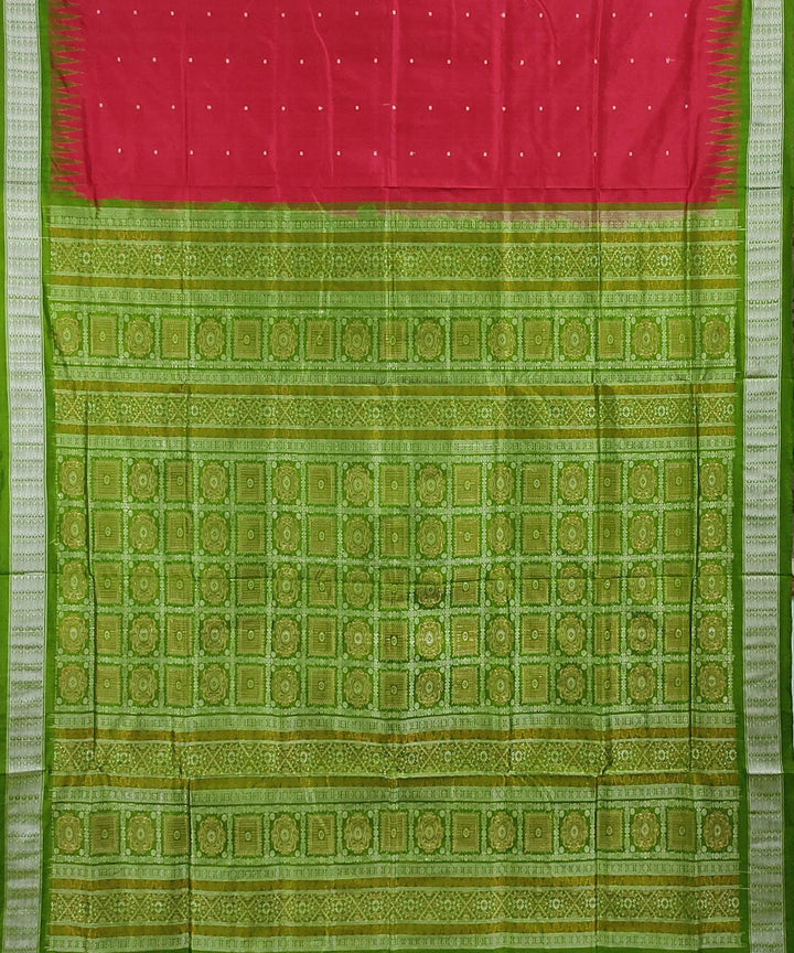 Red light green handwoven silk bomkai saree
