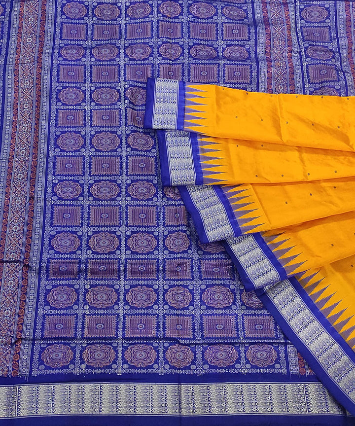Yellow blue handwoven silk bomkai saree