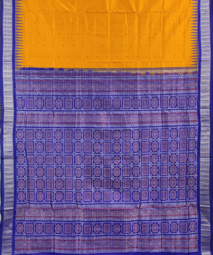 Yellow blue handwoven silk bomkai saree