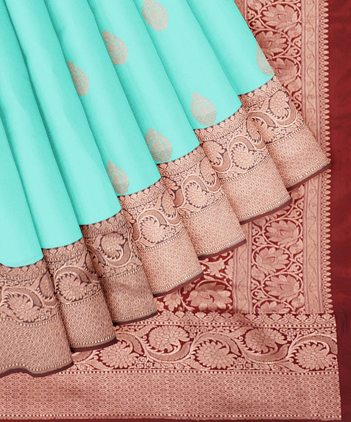 Sky blue and maroon silk handloom banarasi saree