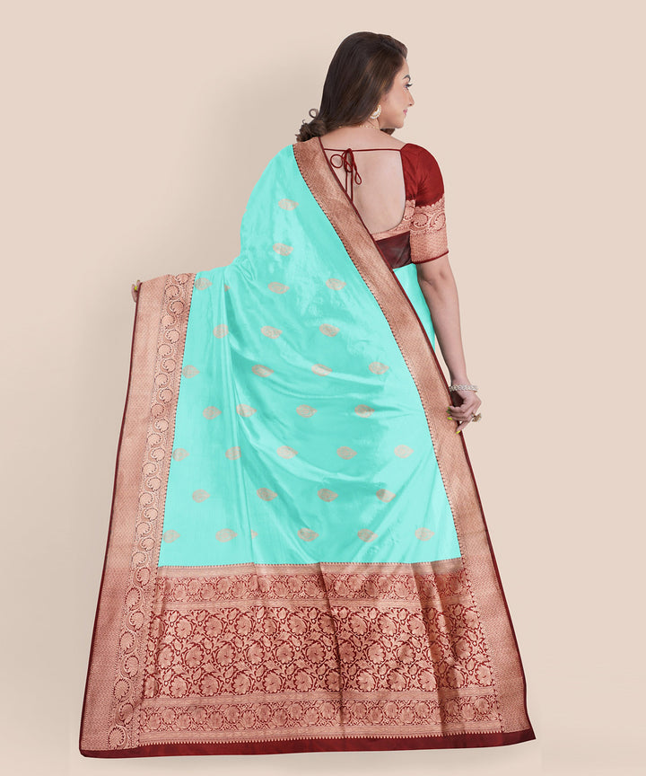 Sky blue and maroon silk handloom banarasi saree