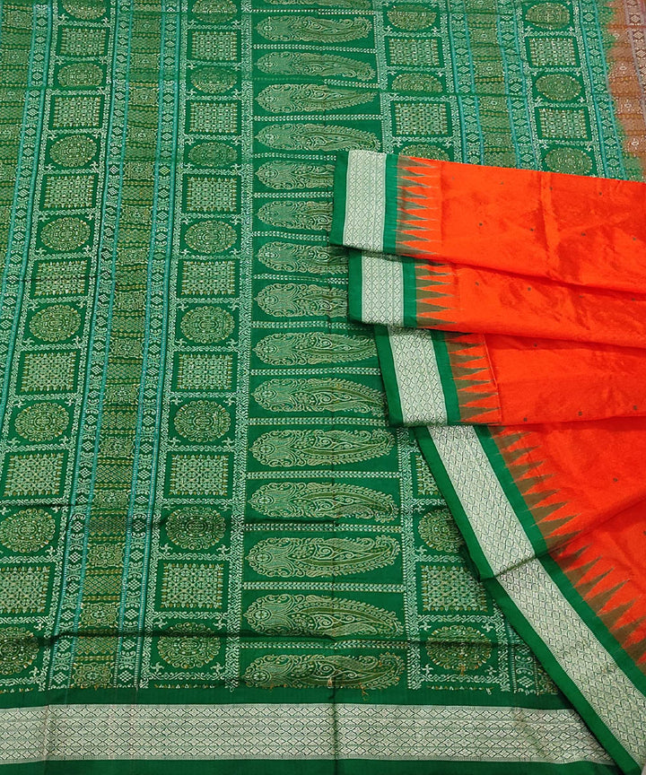 Red green handwoven silk bomkai saree