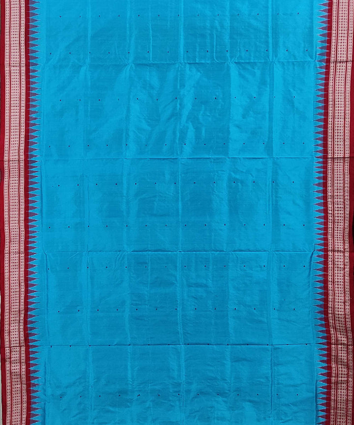 Sky blue red handwoven silk bomkai saree