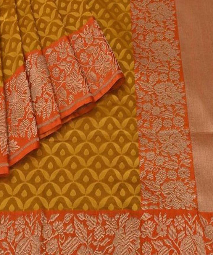 Mustard handwoven katan silk pure banarasi saree with pure zari work