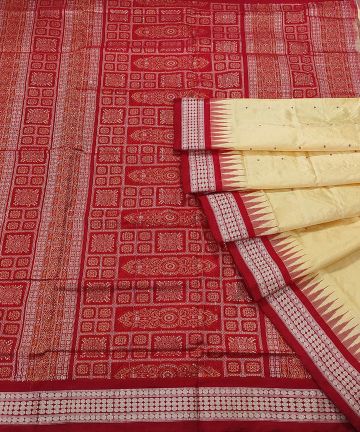 Beige red handwoven silk bomkai saree