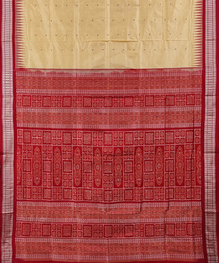 Beige red handwoven silk bomkai saree