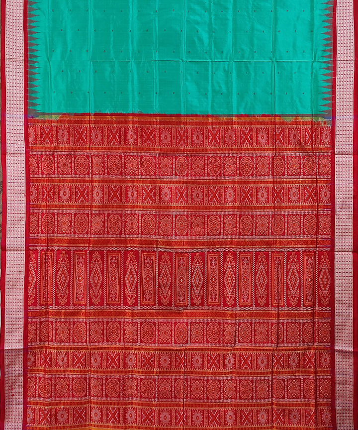 Sea green red handwoven silk bomkai saree