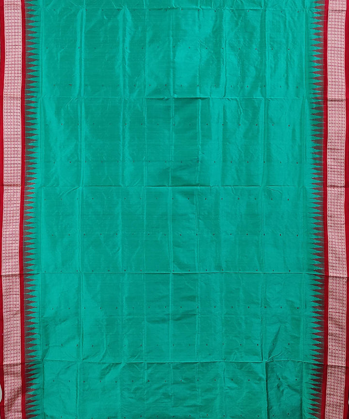 Sea green red handwoven silk bomkai saree
