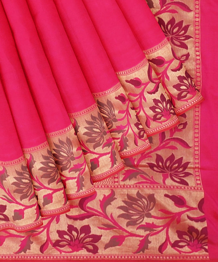 Pink with floral border silk handloom banarasi saree
