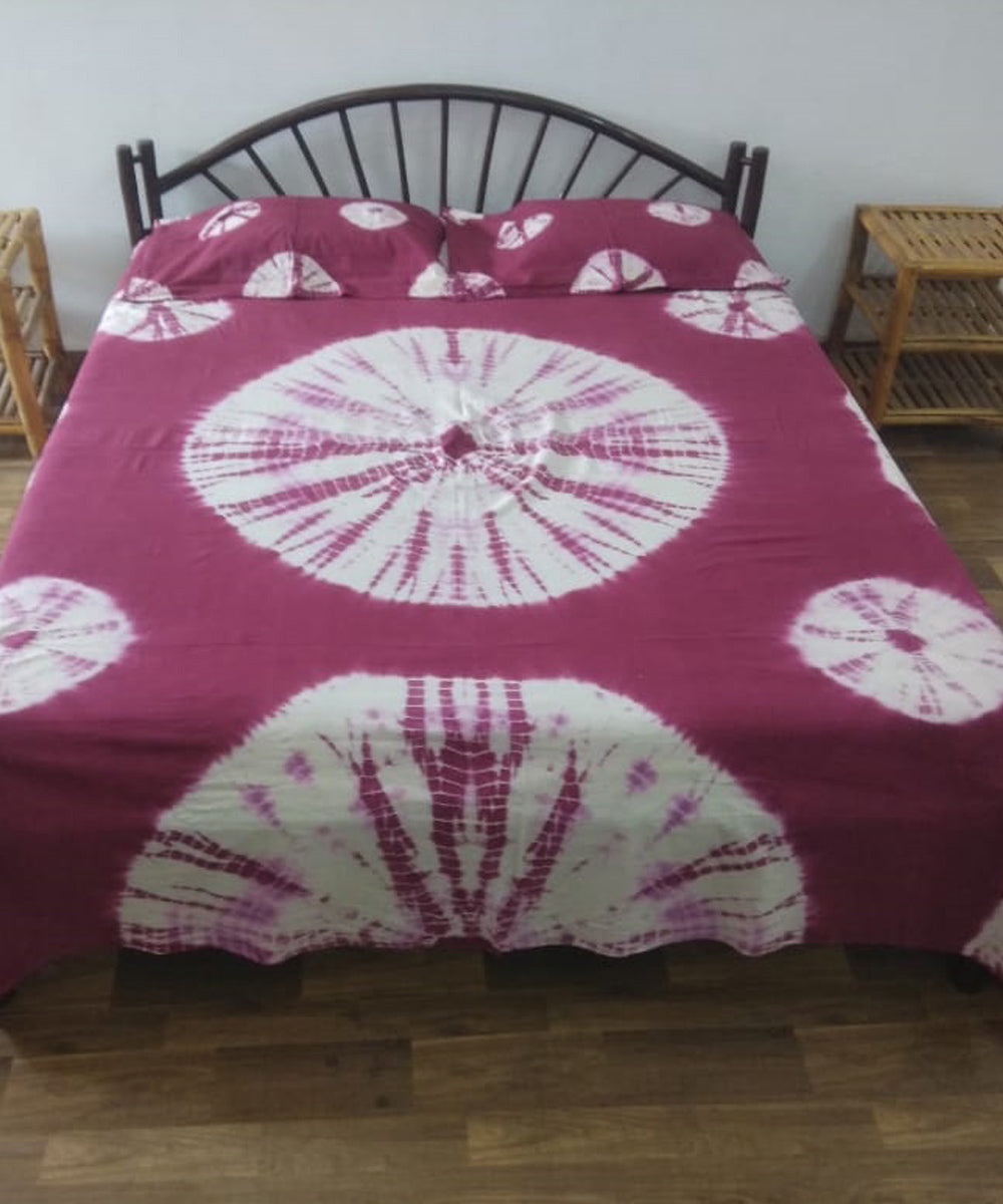 Red - Shibori Tie-Dye Cotton Double Bedsheet Set 34