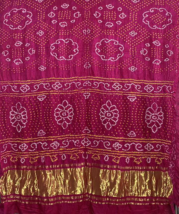 Pink hand printed tie dye bandhani gajji silk saree