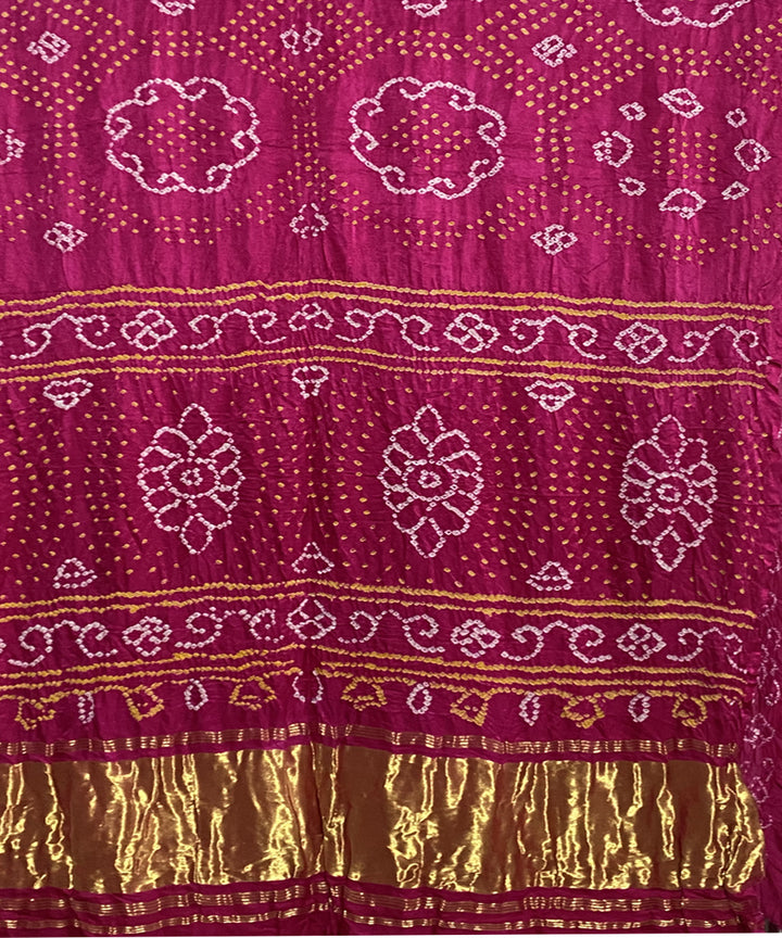 Pink hand printed tie dye bandhani gajji silk saree