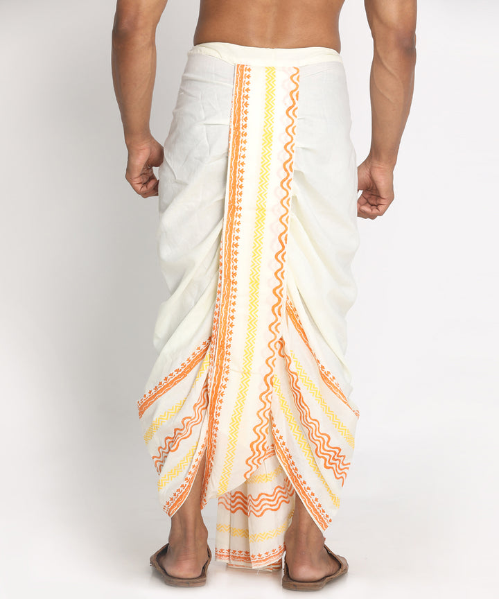 Cream cotton blend  ready to wear stitched handblock print dhoti