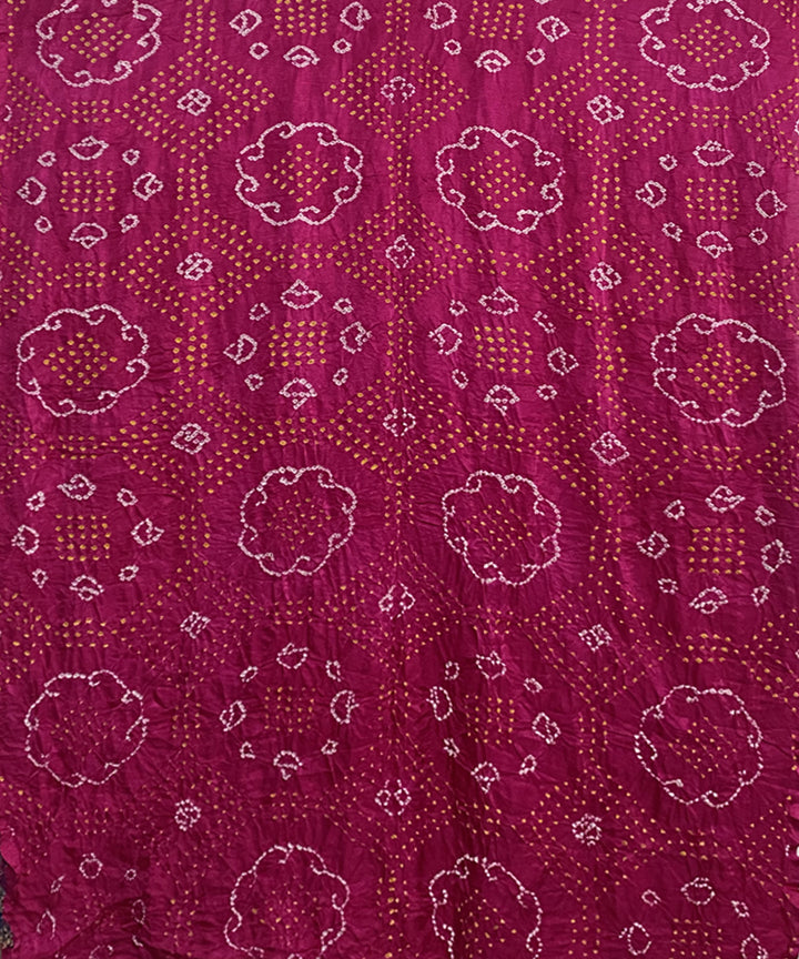 Pink hand printed tie dye bandhani gajji silk saree