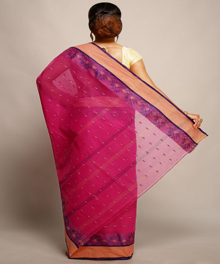 Pink handloom tangail tant cotton bengal saree