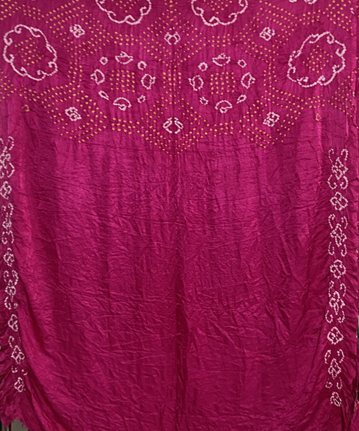 Pink hand printed tie dye bandhani gajji silk saree