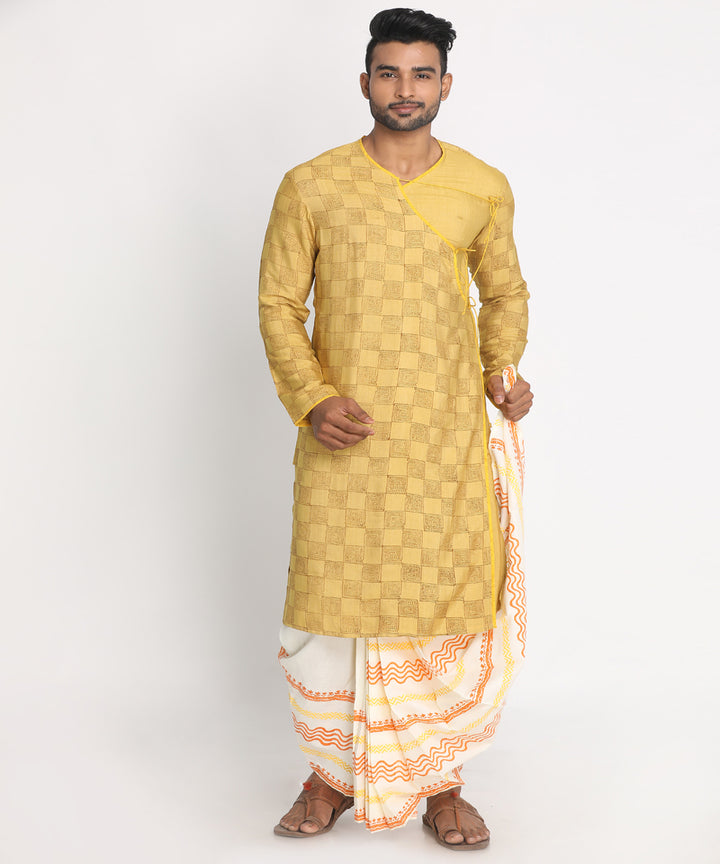 Cream cotton blend  ready to wear stitched handblock print dhoti