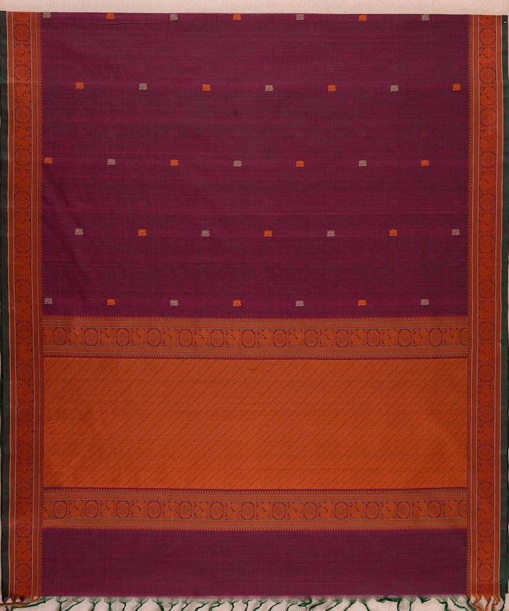 Brown orange handwoven kanchi cotton saree