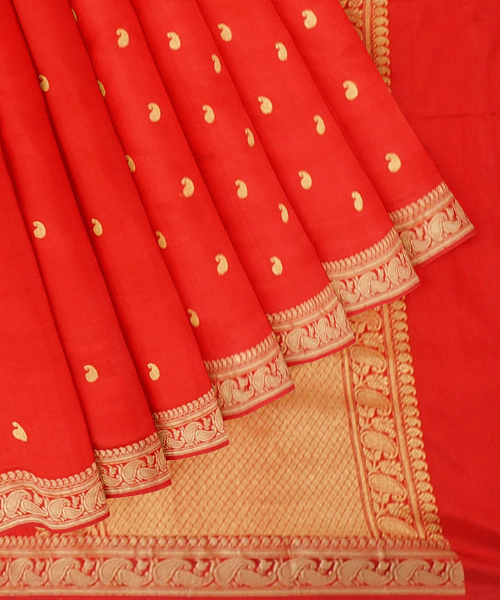 Red orange silk handloom banarasi saree